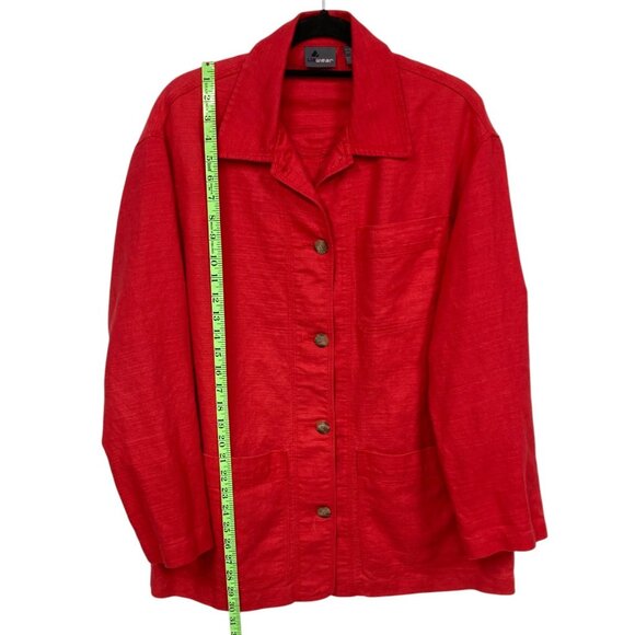 Lizwear Vintage Red Jacket Blazer Size Medium, Woven Ramie Cotton Boxy Pockets - Picture 4 of 7